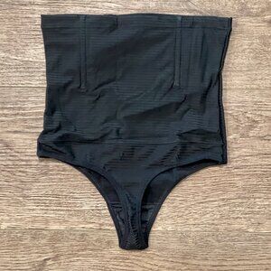 Black High Waist Boned Waist Trimming Slimming Thong Panty Girdle Shapewear-S